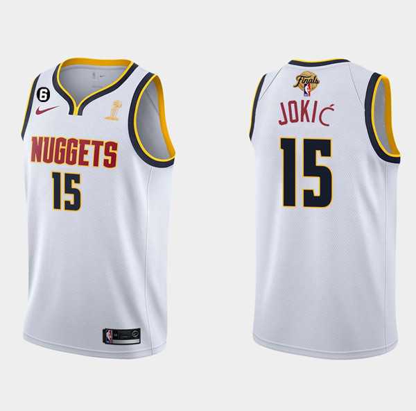 Men's Denver Nuggets #15 Nikola Jokic White 2023 Finals Champions Association Edition With NO.6 Patch Stitched Basketball Jersey,We sell and wholesale Men's Denver Nuggets #15 Nikola Jokic White 2023 Finals Champions Association Edition With NO.6 Patch Stitched Basketball Jersey on line form chian!